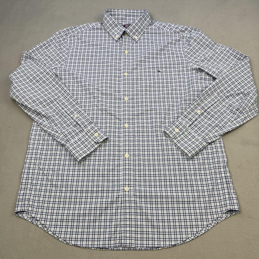 VINEYARD VINES Shirt Mens Large Blue Check Performance Classic Tucker Stretch
